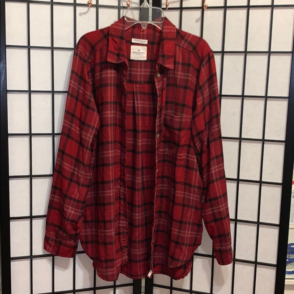 AEO PLAID FLANNEL BOYFRIEND FIT